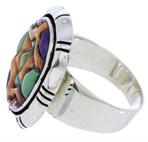 Authentic Sterling Silver Multicolor Inlay Ring Size 7-1/4 JX38259